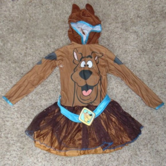 Scooby Doo Dog Halloween Costume 8/10 Brown Tutu Tulle Hooded Dress Girls - Picture 2 of 9